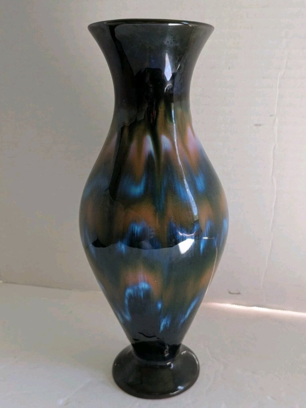 MCM Rainbow Ceramics Canada Vase Iridescent Drip Glaze Vintage RC Pottery 11"